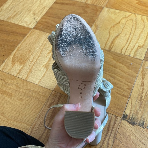 Loeffler Randall gold/beige Natalia 115MM Pleated Bow Platform Sandals. - Picture 6 of 8